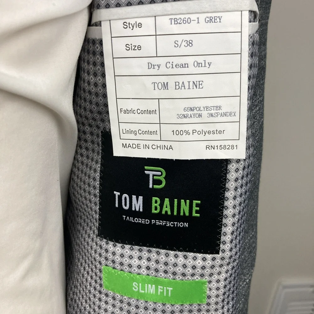 Tom Baine Men's Slim-Fit Sport Coat Blazer‎ Jacket Size 38S Grey